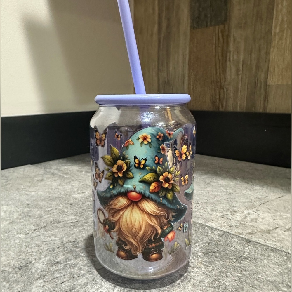 Whimsical Gnome Iridescent Tumbler with Straw